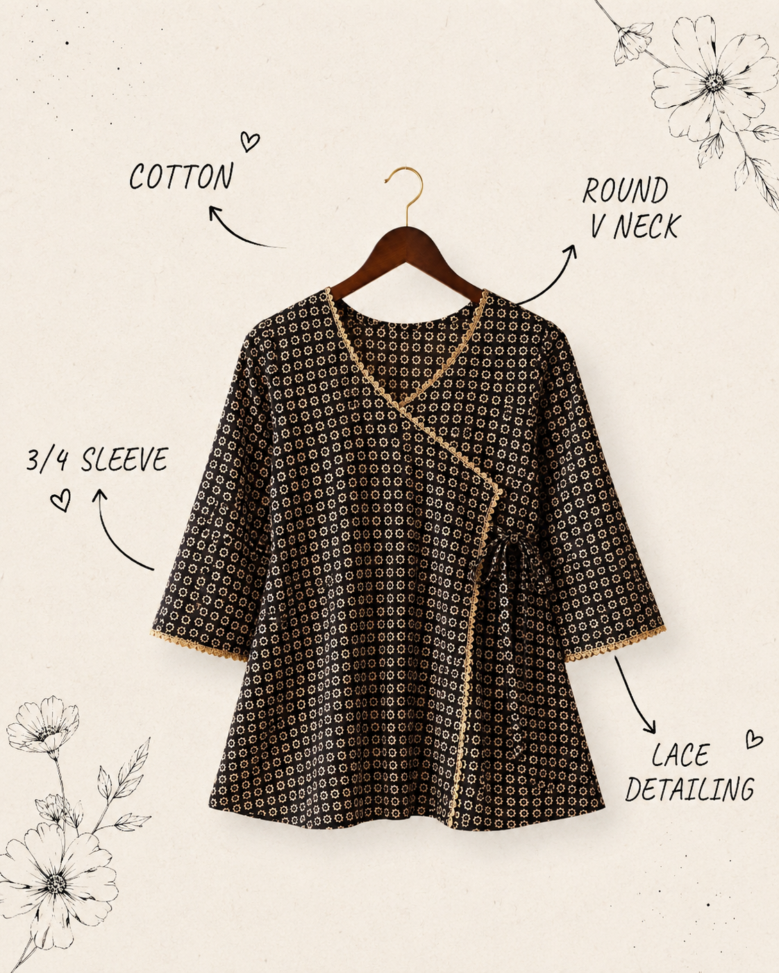 Midnight Bloom Wrap Tunic